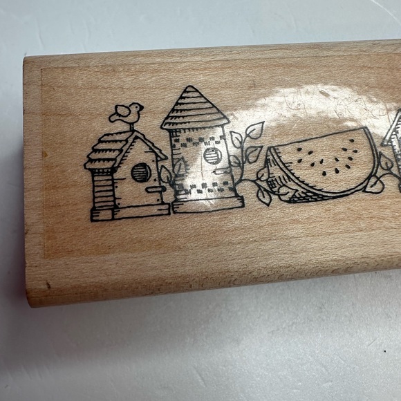 Stampin Up ‘96 Watermelon Birdhouse Sunflower 6.5X 1.5” Wood Block Stamp VINTAGE - Picture 13 of 14